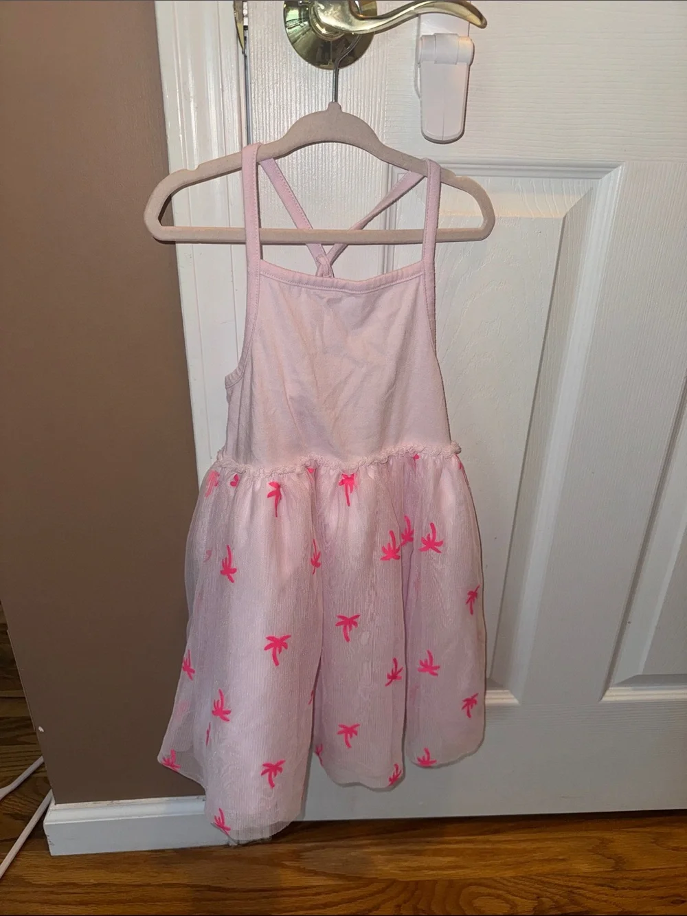 Cat & Jack Light Pink Tulle Dress with Neon Pink Palm Accents